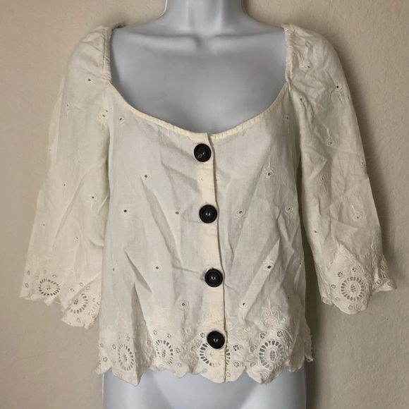 Zara Square Neck Puff Sleeve Embroidered Blouse XS - Picture 2 of 4